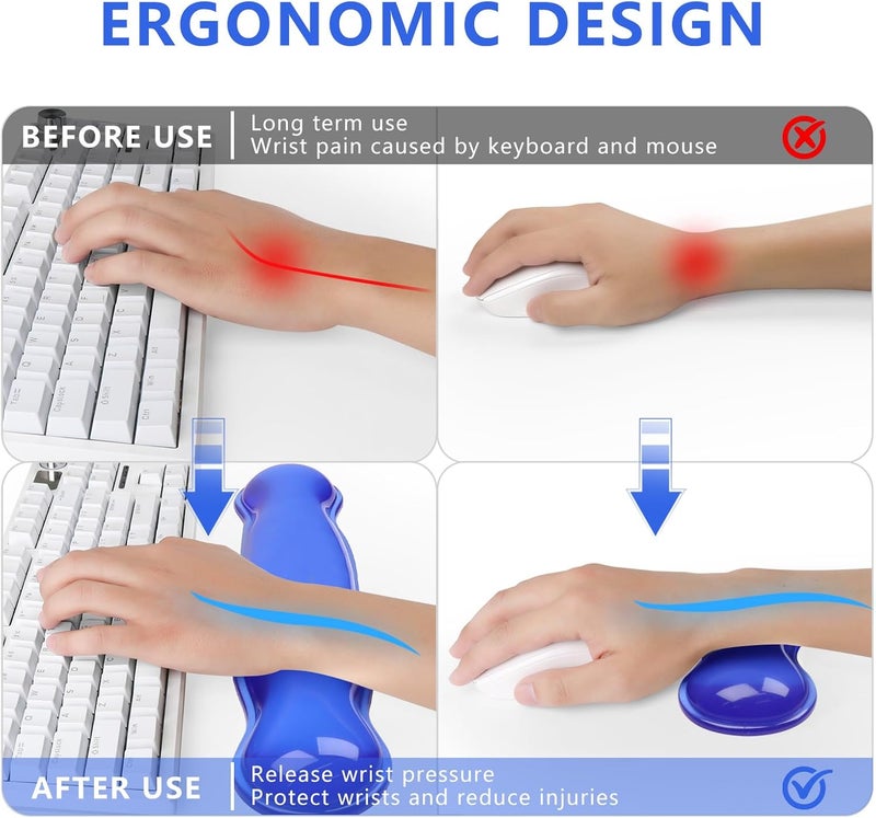 KEPUTAIER Gel Keyboard and Mouse Wrist Rest, Cute Wrist Support and Arm Support Keyboard Rest for Keyboard and Mouse Typing Pain Relief，Suitable for Office/Computer/Laptop/Gaming (Transparent Blue Set) - Image 2